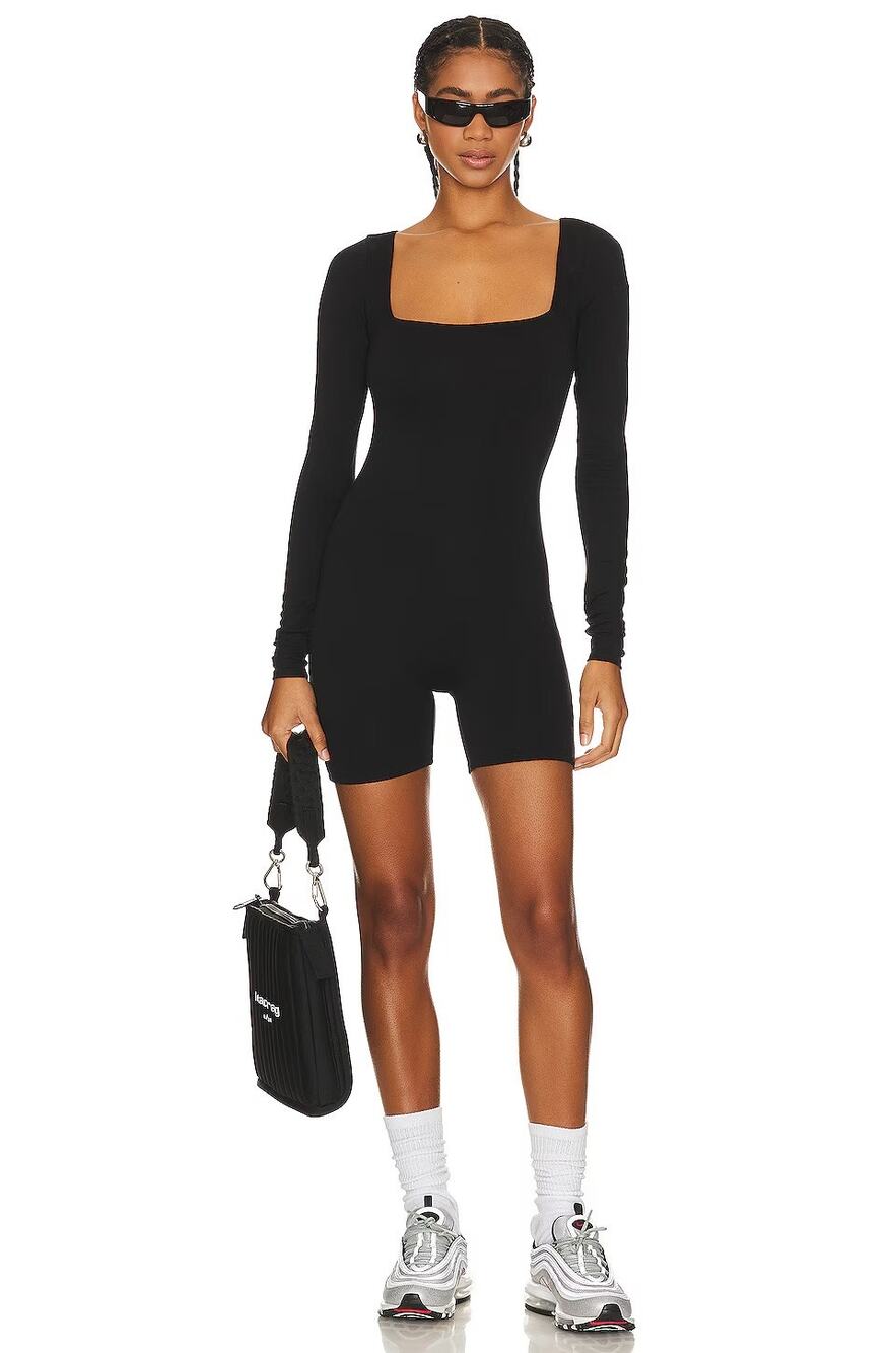 AFRM Essential Alani Romper Jersey Square Neck Long Sleeve Athleisure Y2k 1X